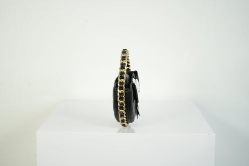 Chanel Lambskin Black Quilted RND Camellia Mini Clutch