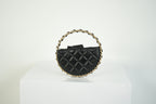 Chanel Lambskin Black Quilted RND Camellia Mini Clutch