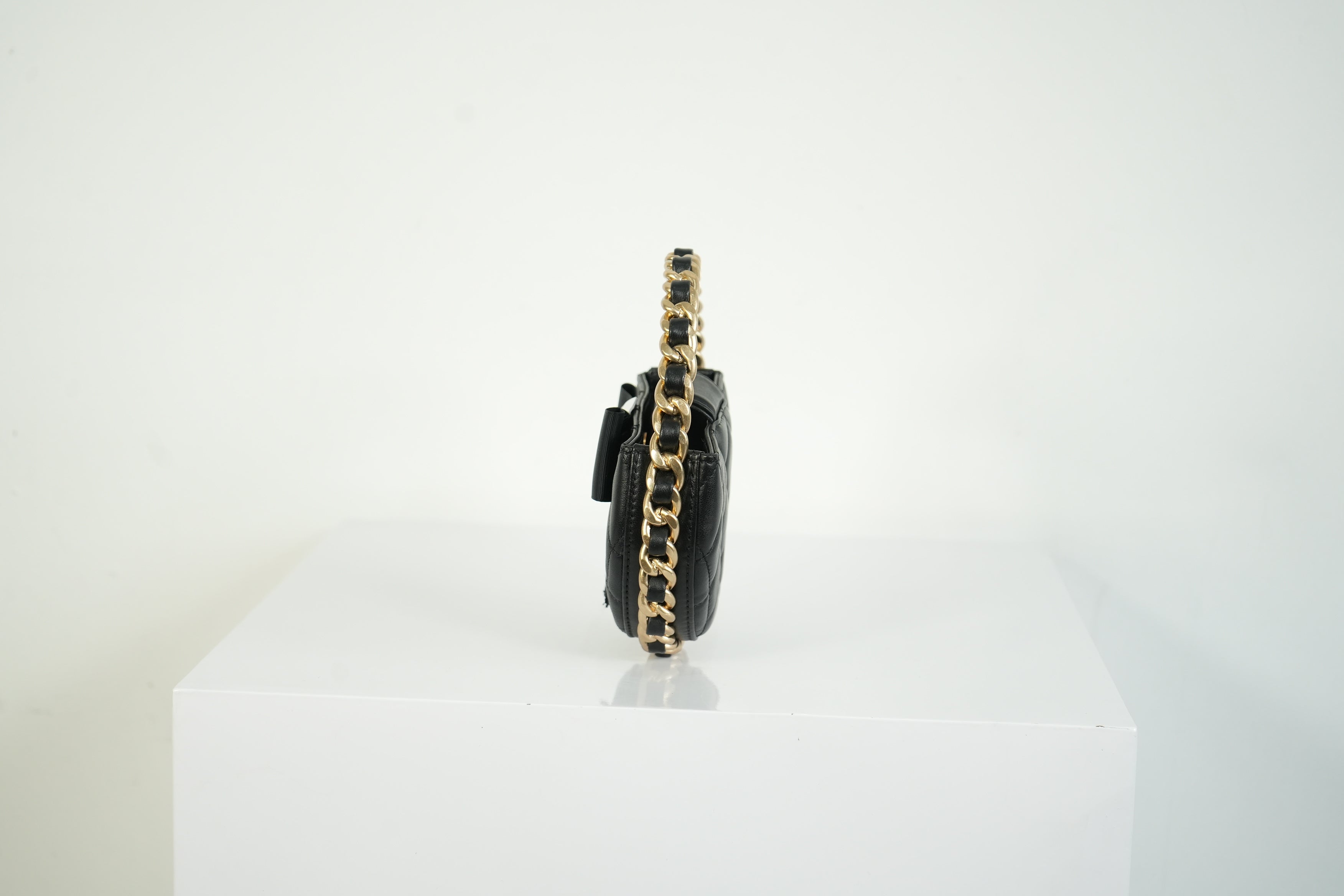 Chanel Lambskin Black Quilted RND Camellia Mini Clutch