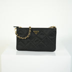 Prada Quilted Nylon Wallet On Chain Bag Black Triangle Logo Clutch