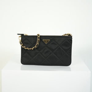 Prada Quilted Nylon Wallet On Chain Bag Black Triangle Logo Clutch