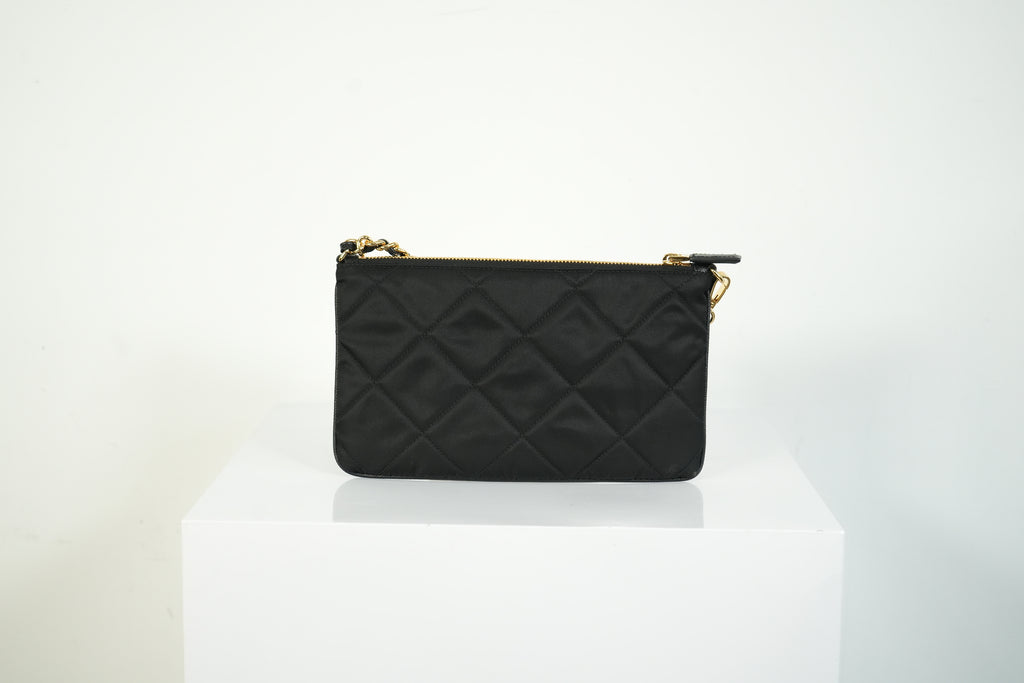 Prada Quilted Nylon Wallet On Chain Bag Black Triangle Logo Clutch