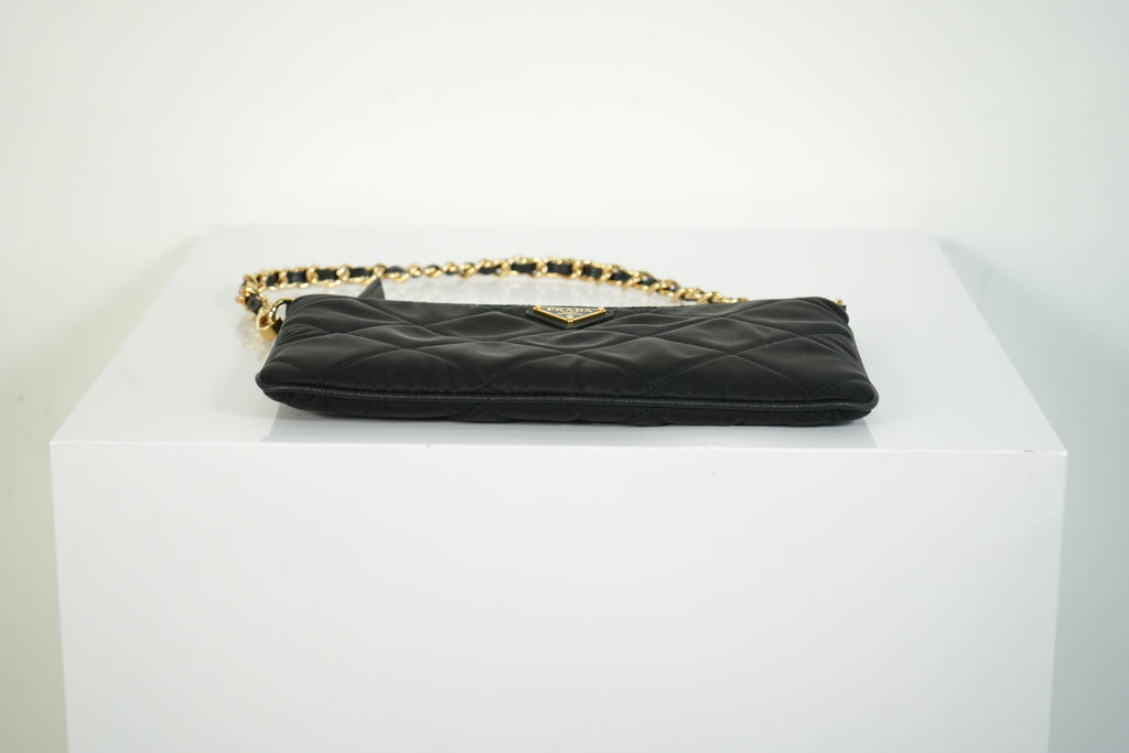 Prada Quilted Nylon Wallet On Chain Bag Black Triangle Logo Clutch