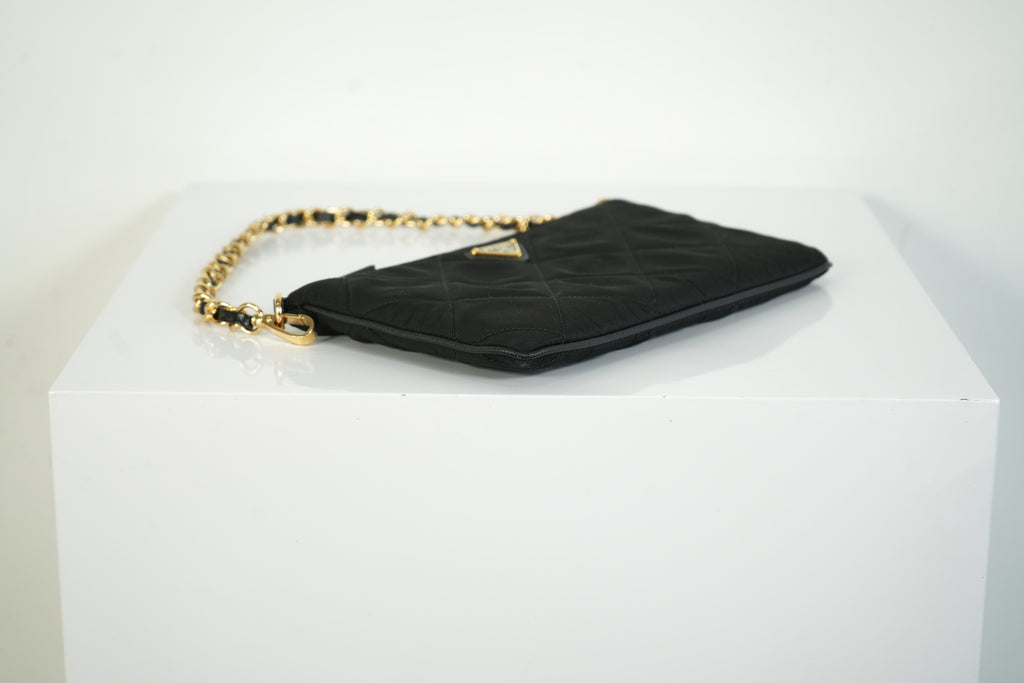Prada Quilted Nylon Wallet On Chain Bag Black Triangle Logo Clutch