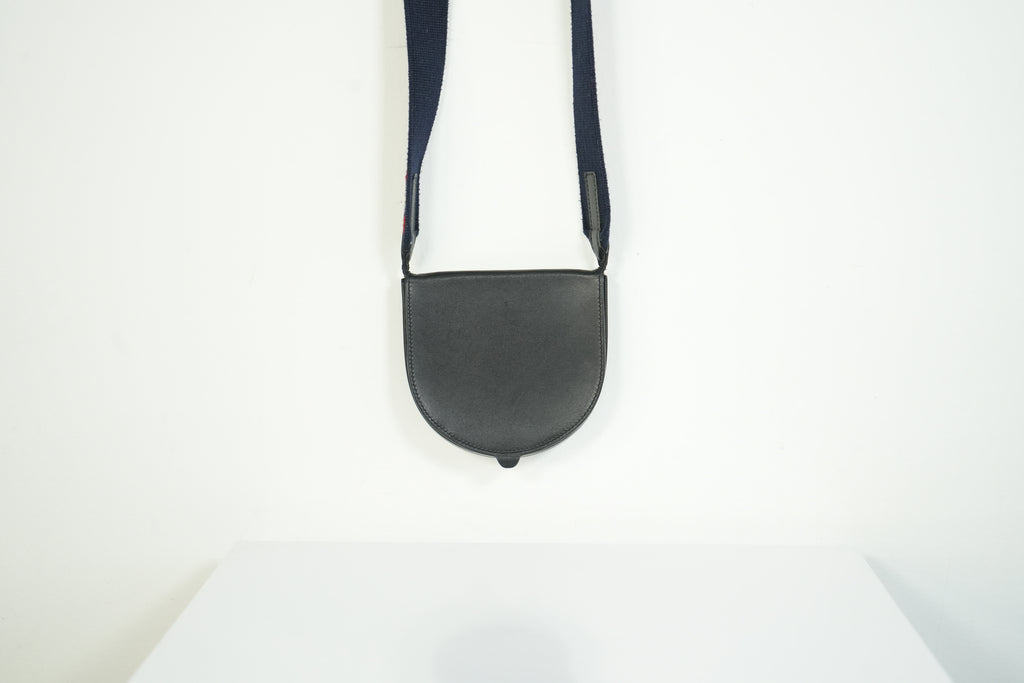 Loewe Heel Pouch Black Leather Crossbody Bag Geometric Woven Strap