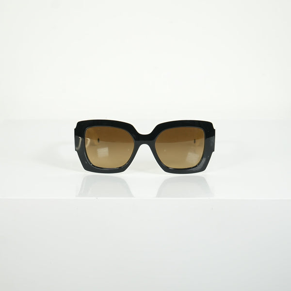 Chanel Square Sunglasses Black White Frame Brown Gradient Lens CC Logo
