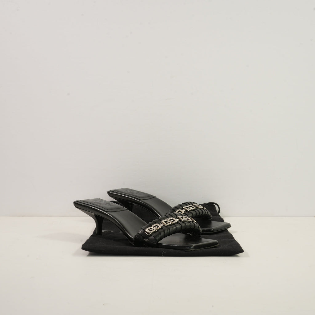 Givenchy G Woven Leather Heeled Mule in Black Leather (size 37 1/2) (dustbag)