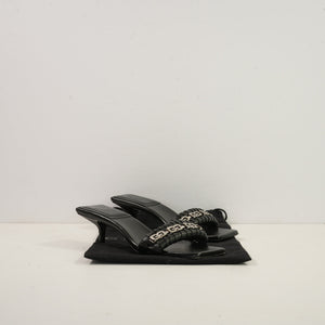 Givenchy G Woven Leather Heeled Mule in Black Leather (size 37 1/2) (dustbag)