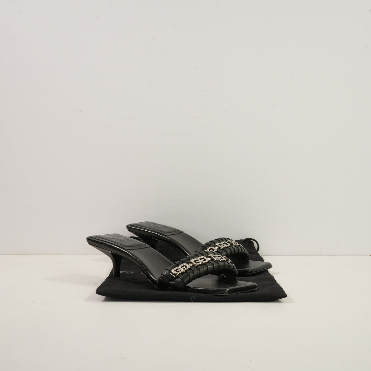 Givenchy G Woven Leather Heeled Mule in Black Leather (size 37 1/2) (dustbag)