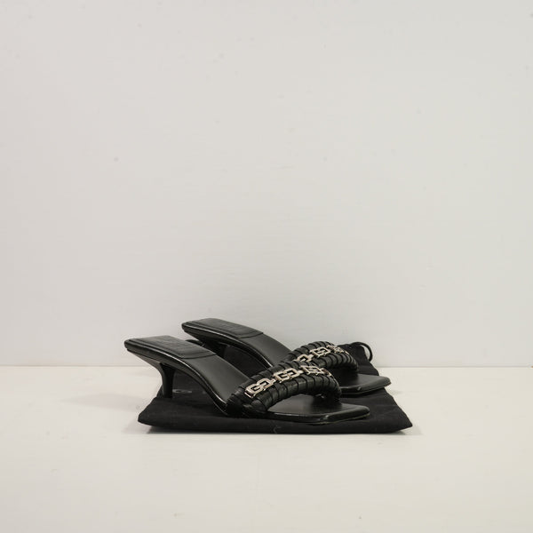Givenchy G Woven Leather Heeled Mule in Black Leather (size 37 1/2) (dustbag)