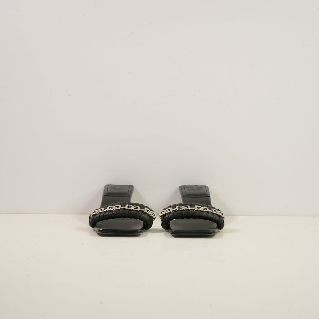 Givenchy G Woven Leather Heeled Mule in Black Leather (size 37 1/2) (dustbag)