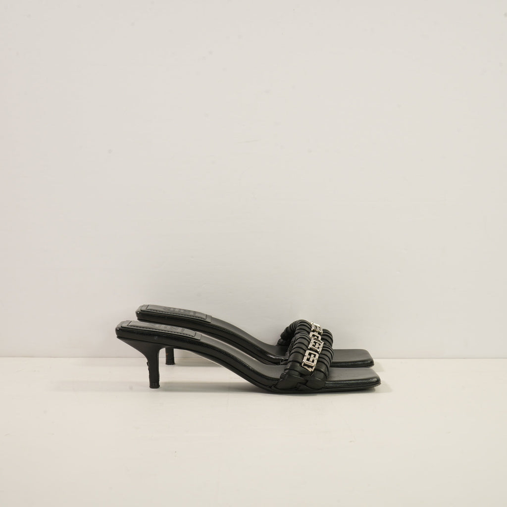 Givenchy G Woven Leather Heeled Mule in Black Leather (size 37 1/2) (dustbag)