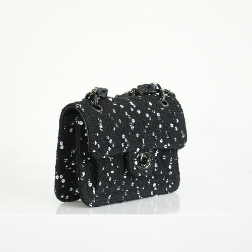 Chanel 2023 Classic Flap Bag Tweed Black Mini Shoulder Bag Limited Edition