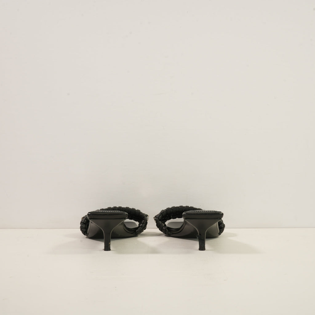 Givenchy G Woven Leather Heeled Mule in Black Leather (size 37 1/2) (dustbag)