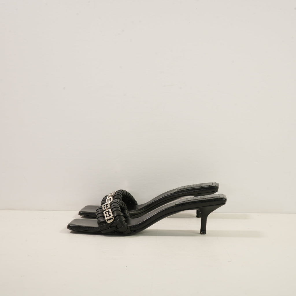Givenchy G Woven Leather Heeled Mule in Black Leather (size 37 1/2) (dustbag)