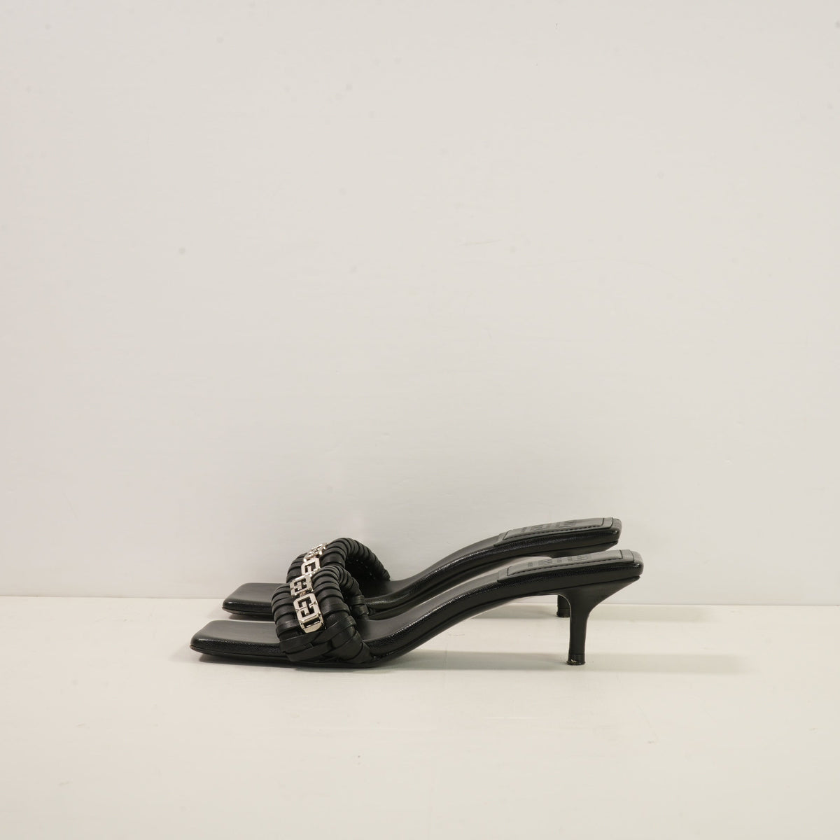 Givenchy G Woven Leather Heeled Mule in Black Leather (size 37 1/2) (dustbag)