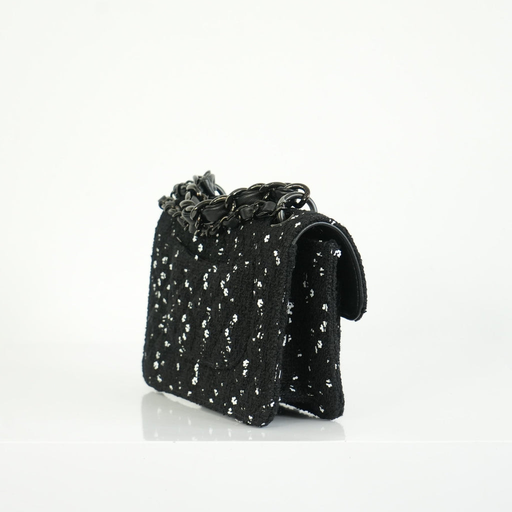 Chanel 2023 Classic Flap Bag Tweed Black Mini Shoulder Bag Limited Edition