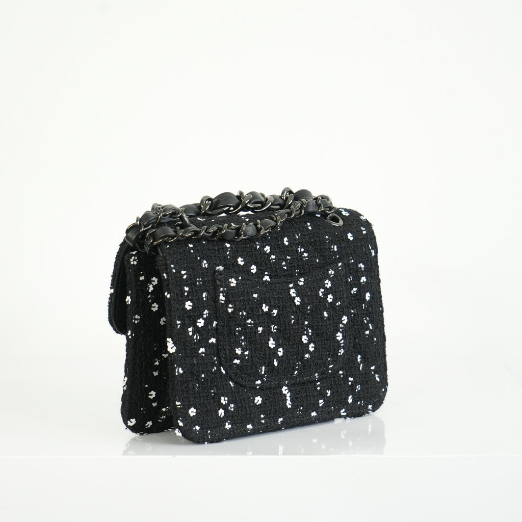 Chanel 2023 Classic Flap Bag Tweed Black Mini Shoulder Bag Limited Edition