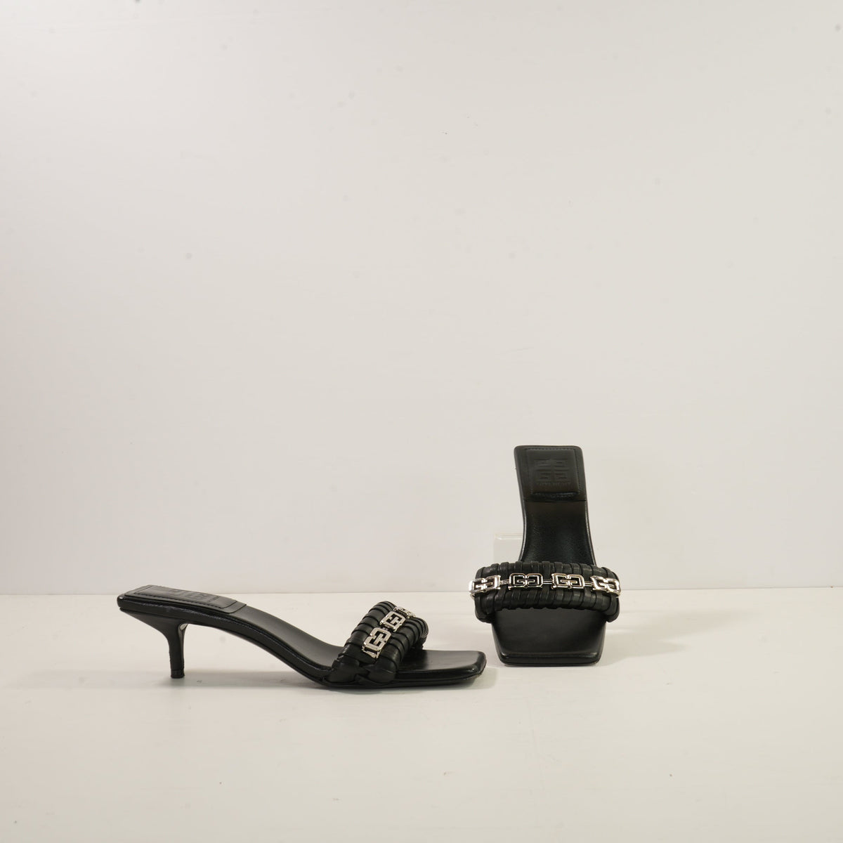 Givenchy G Woven Leather Heeled Mule in Black Leather (size 37 1/2) (dustbag)