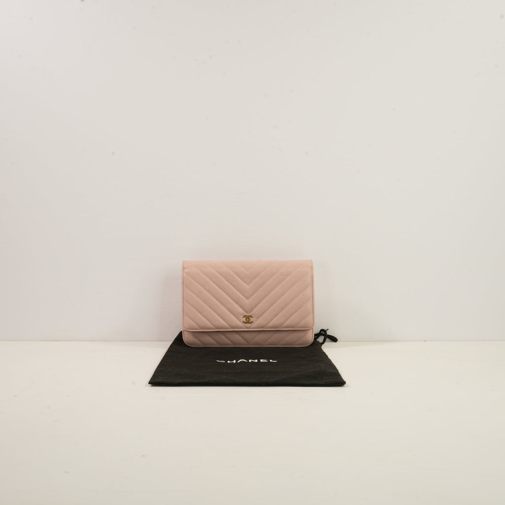 Chanel Light Pink Chevron Quilted WOC