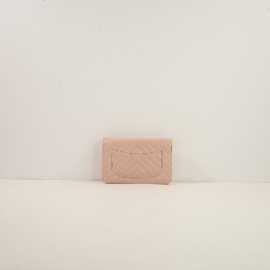 Chanel Light Pink Chevron Quilted WOC
