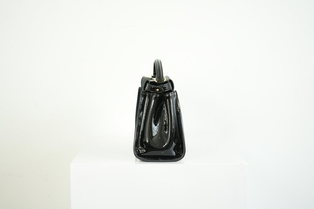 Fendi Mini Peekaboo Black Patent Leather Handbag Gold Hardware