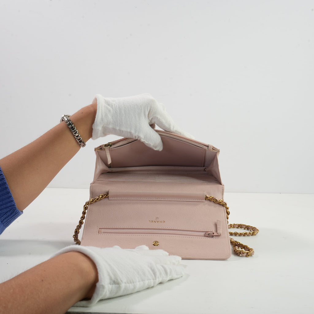 Chanel Light Pink Chevron Quilted WOC