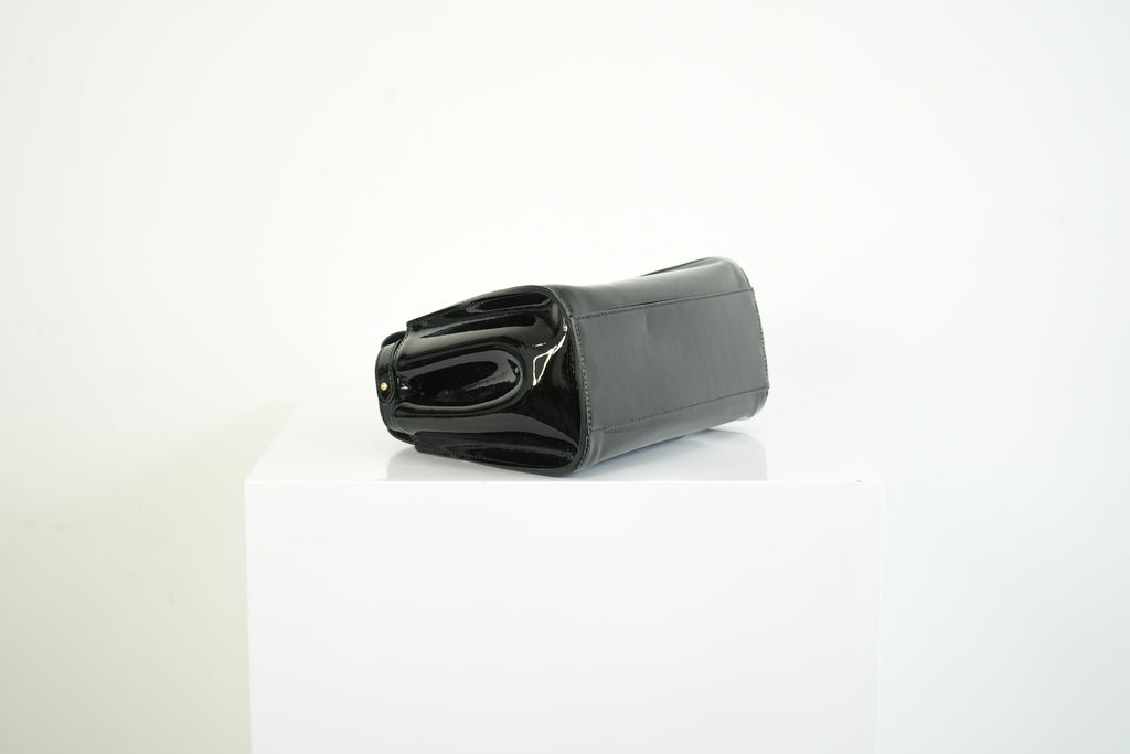 Fendi Mini Peekaboo Black Patent Leather Handbag Gold Hardware