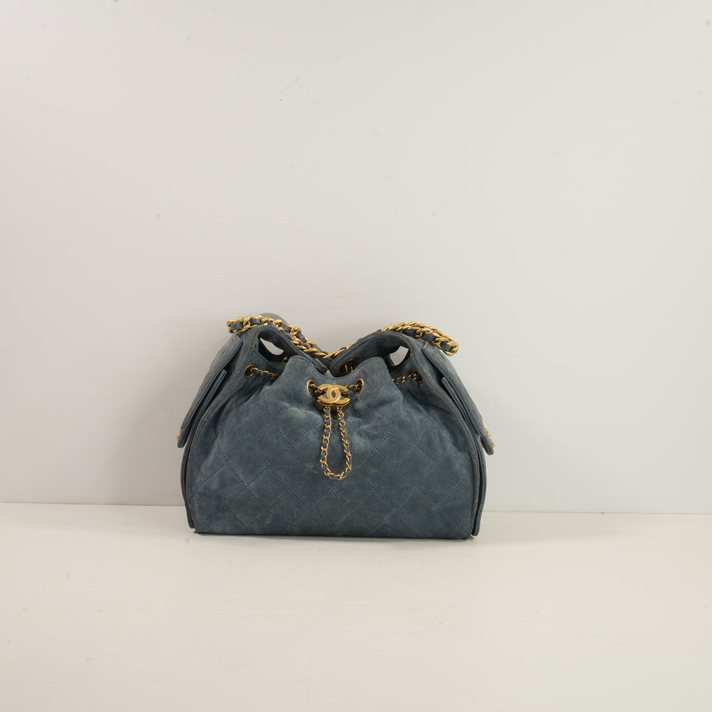 Chanel 25 Blue Quilted Suede Small Hobo Bag (2025)