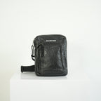 Balenciaga Black Crinkled Leather Crossbody Messenger Bag Explorer Pouch