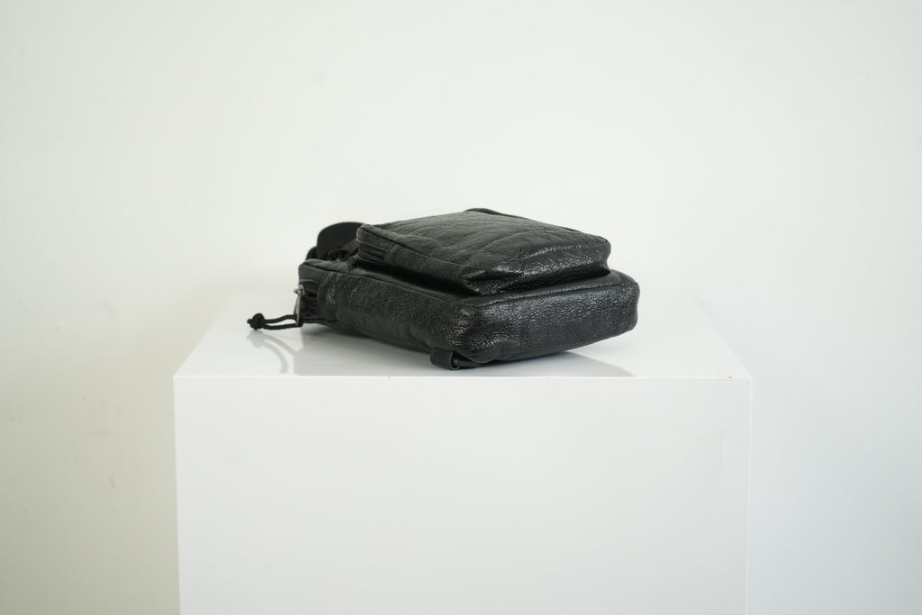 Balenciaga Black Crinkled Leather Crossbody Messenger Bag Explorer Pouch