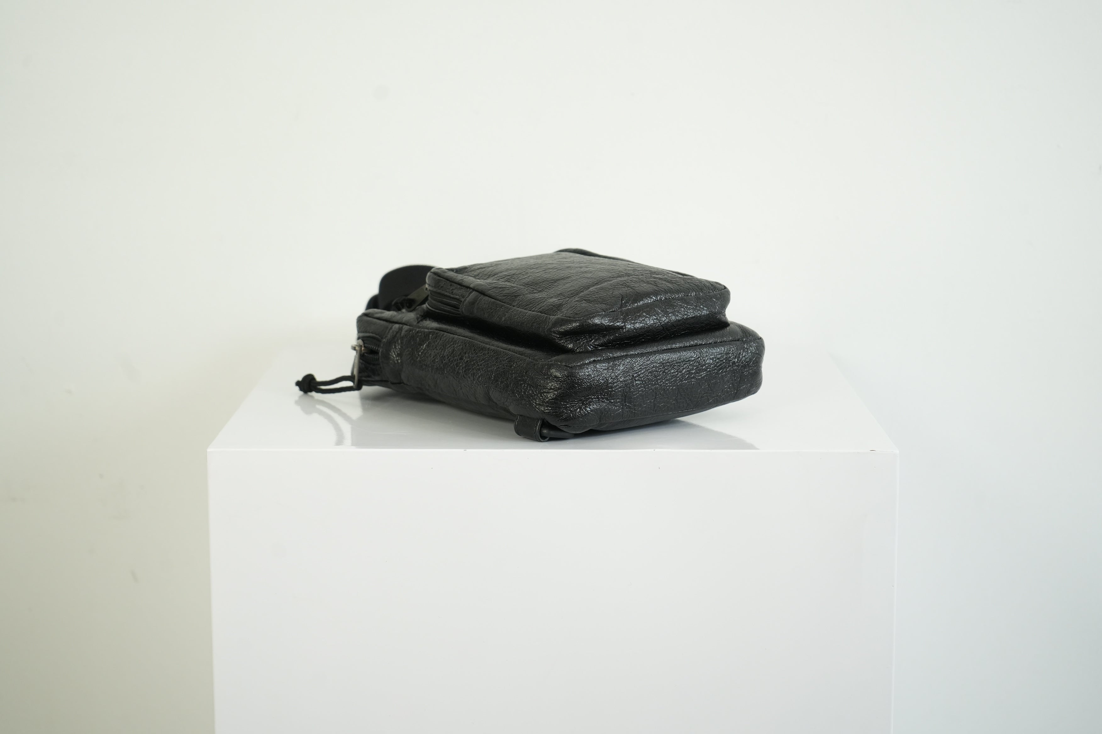 Balenciaga Black Crinkled Leather Crossbody Messenger Bag Explorer Pouch