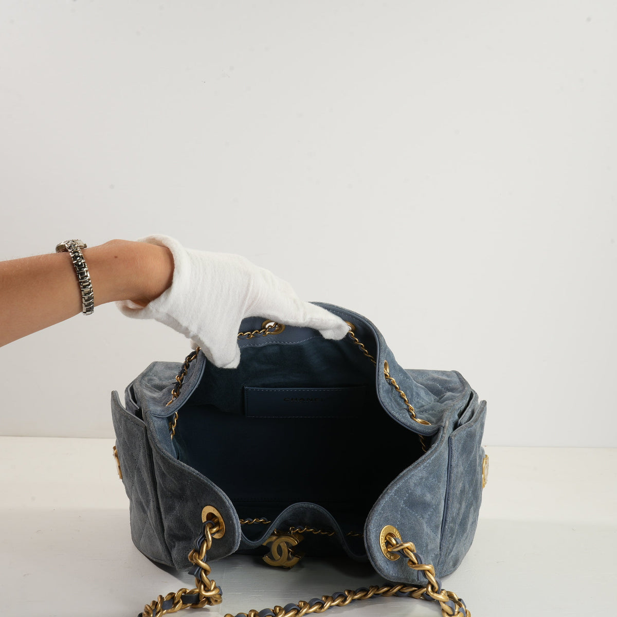 Chanel 25 Blue Quilted Suede Small Hobo Bag (2025)