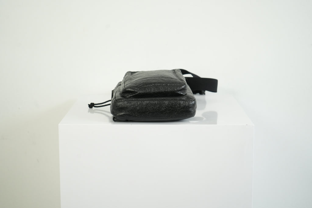 Balenciaga Black Crinkled Leather Crossbody Messenger Bag Explorer Pouch