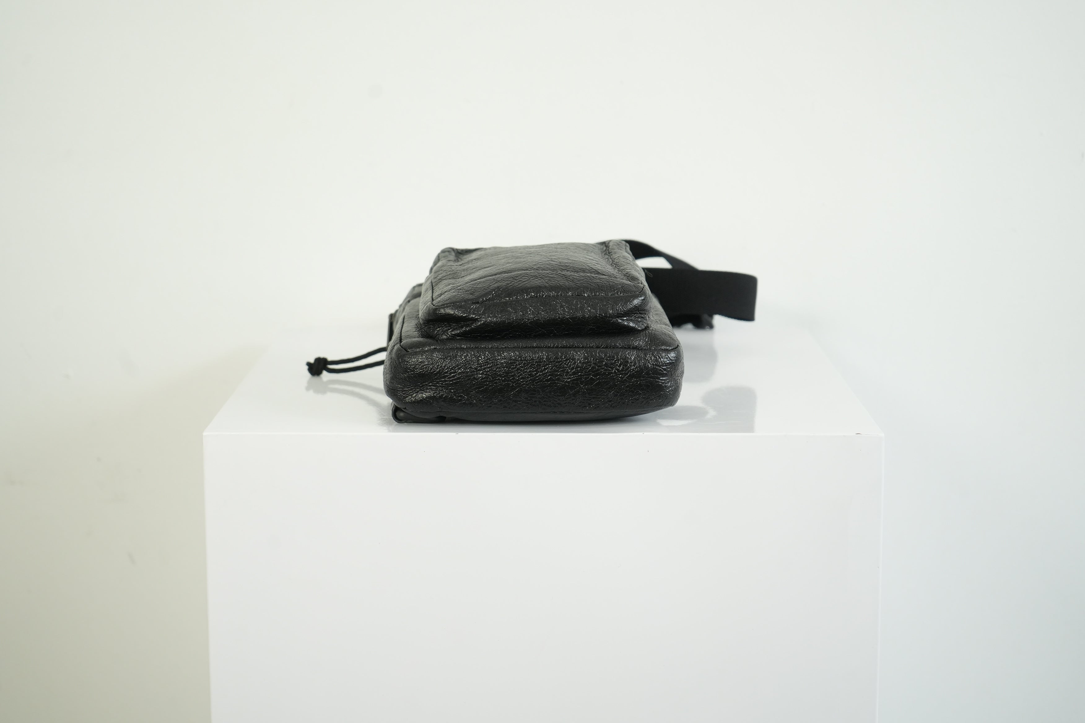 Balenciaga Black Crinkled Leather Crossbody Messenger Bag Explorer Pouch