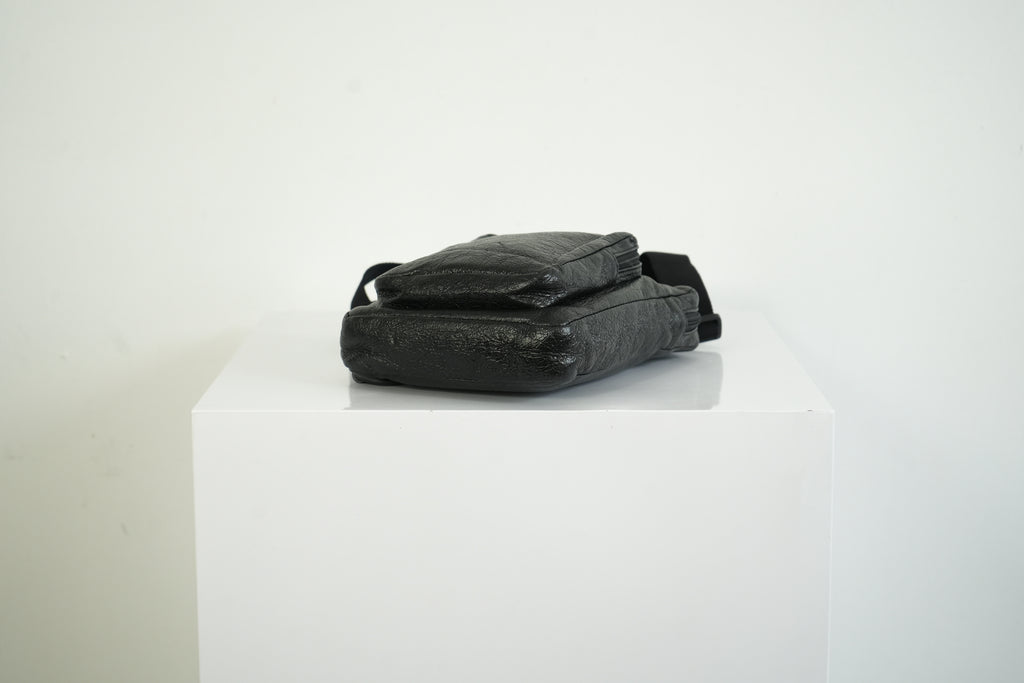 Balenciaga Black Crinkled Leather Crossbody Messenger Bag Explorer Pouch