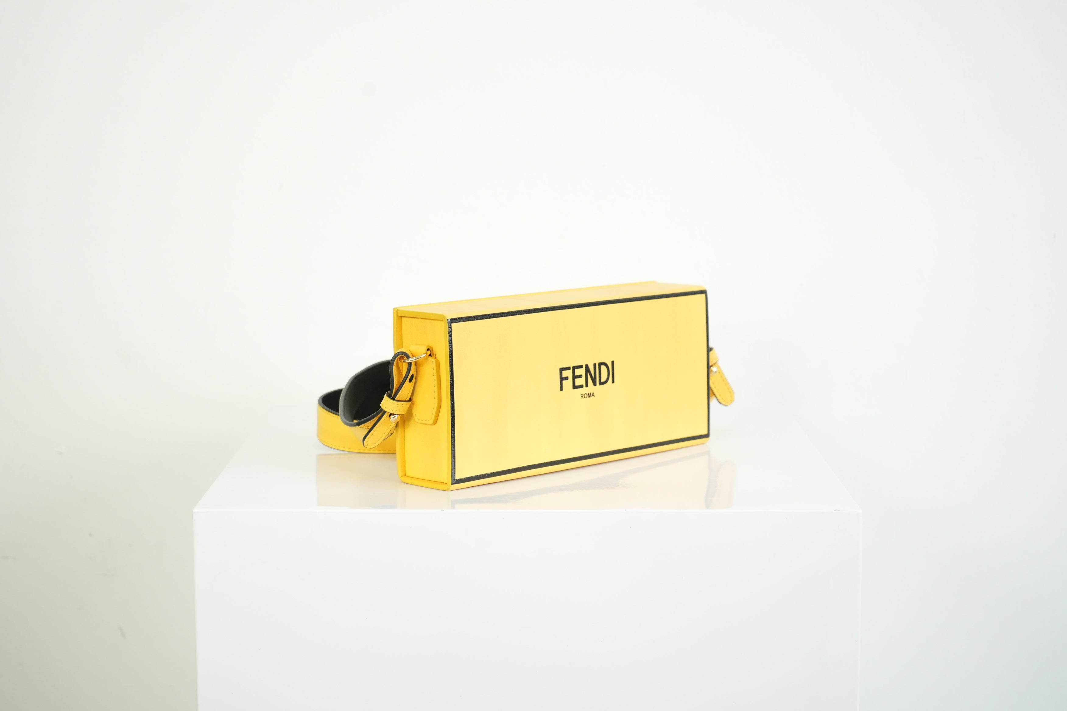 Fendi Roma Rigid Box Bag Yellow Leather Crossbody
