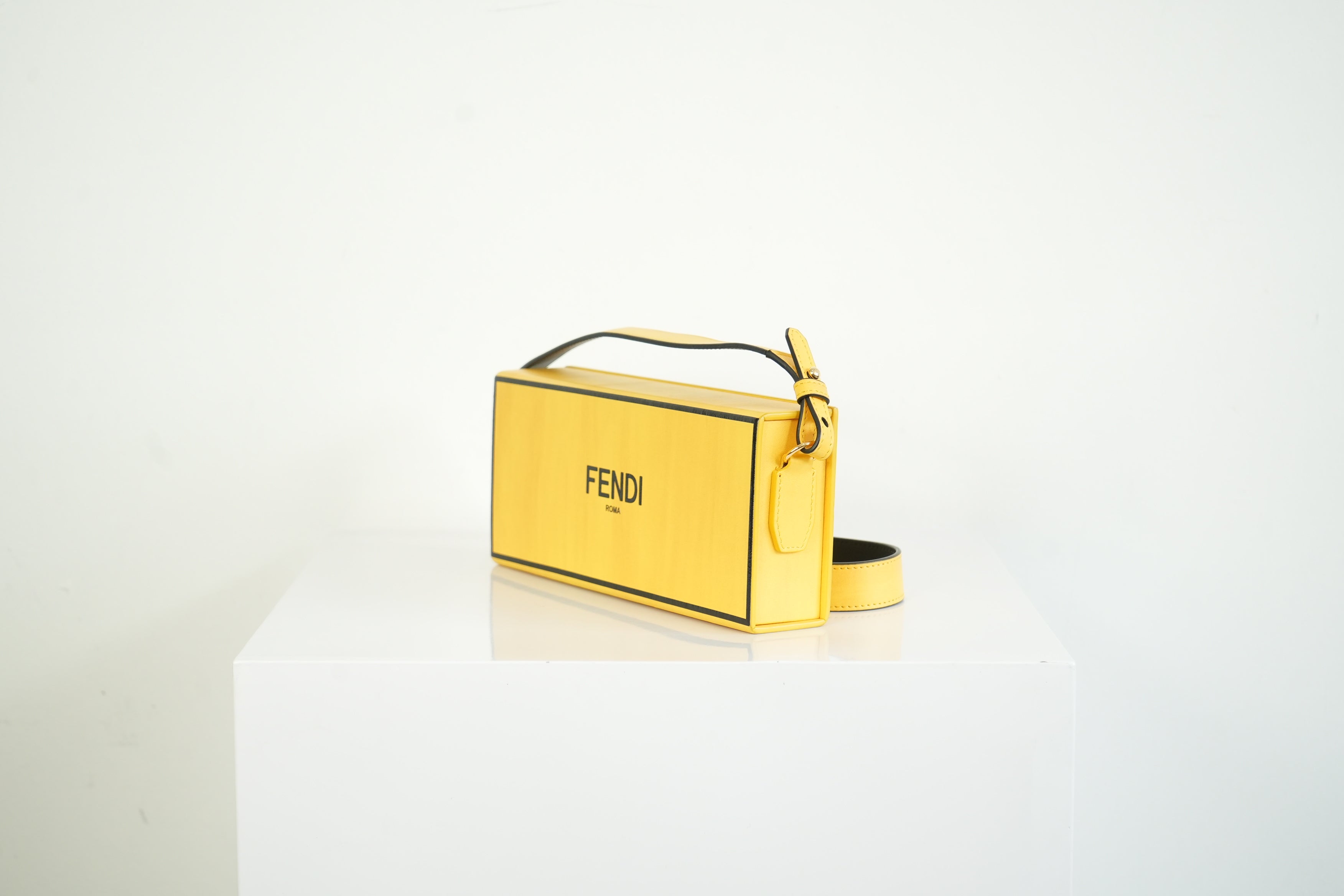 Fendi Roma Rigid Box Bag Yellow Leather Crossbody