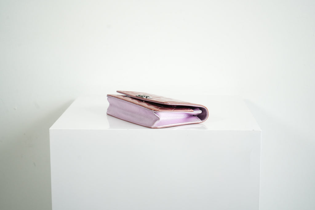 Chanel Boy Bag Metallic Pink Patent Leather Shoulder Clutch WOC