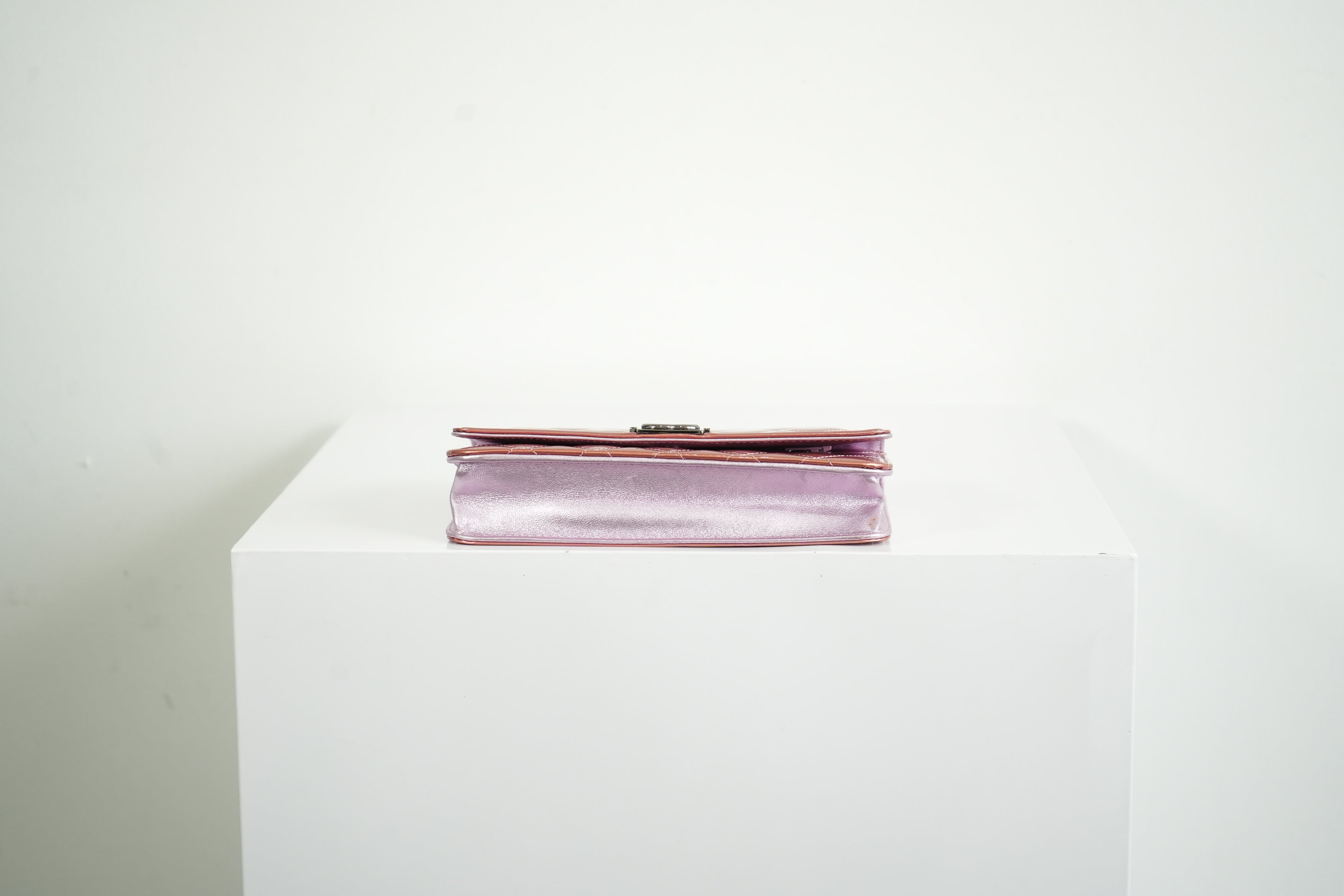 Chanel Boy Bag Metallic Pink Patent Leather Shoulder Clutch WOC