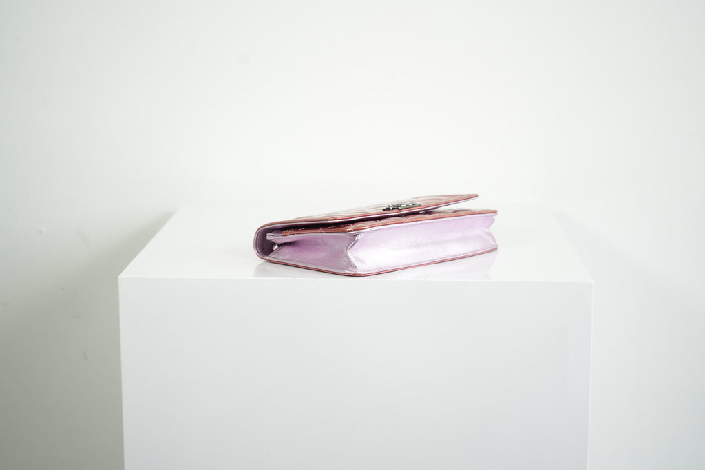 Chanel Boy Bag Metallic Pink Patent Leather Shoulder Clutch WOC