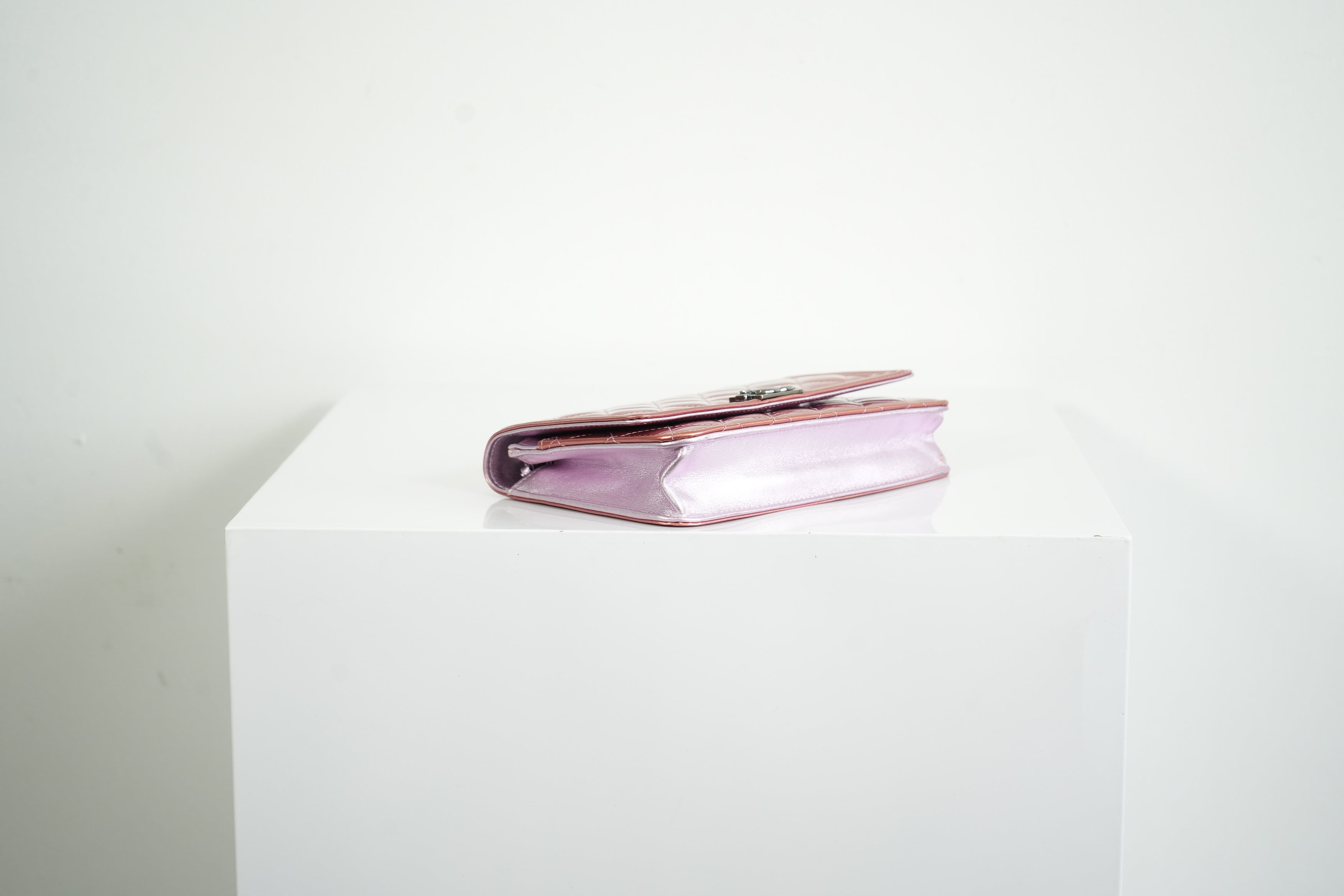 Chanel Boy Bag Metallic Pink Patent Leather Shoulder Clutch WOC