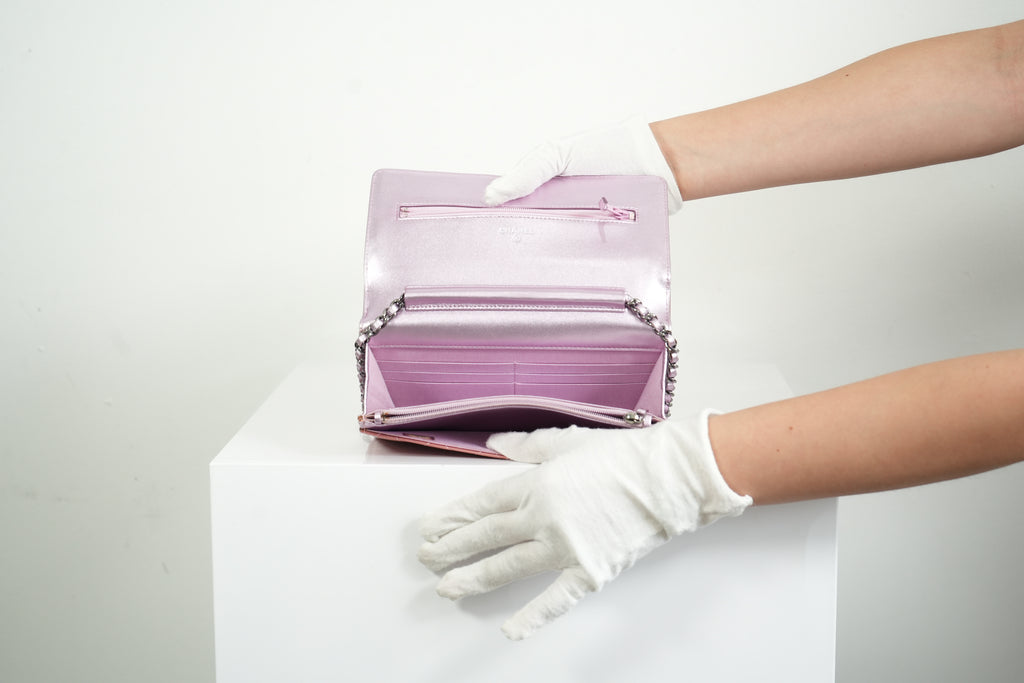 Chanel Boy Bag Metallic Pink Patent Leather Shoulder Clutch WOC