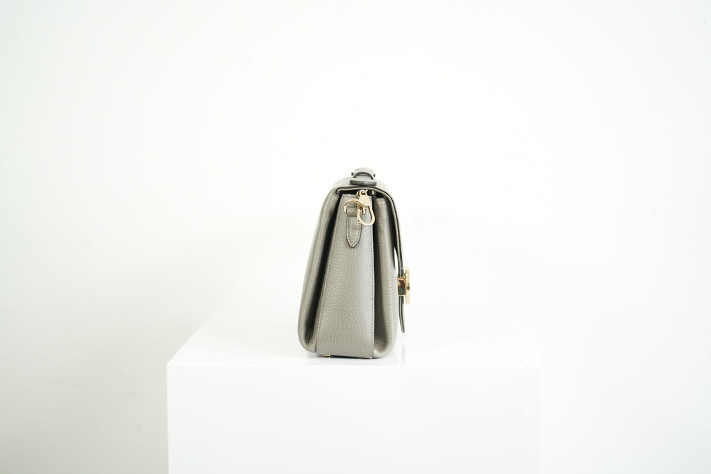 Gucci Interlocking G Grey Pebbled Leather Top Handle Crossbody Bag
