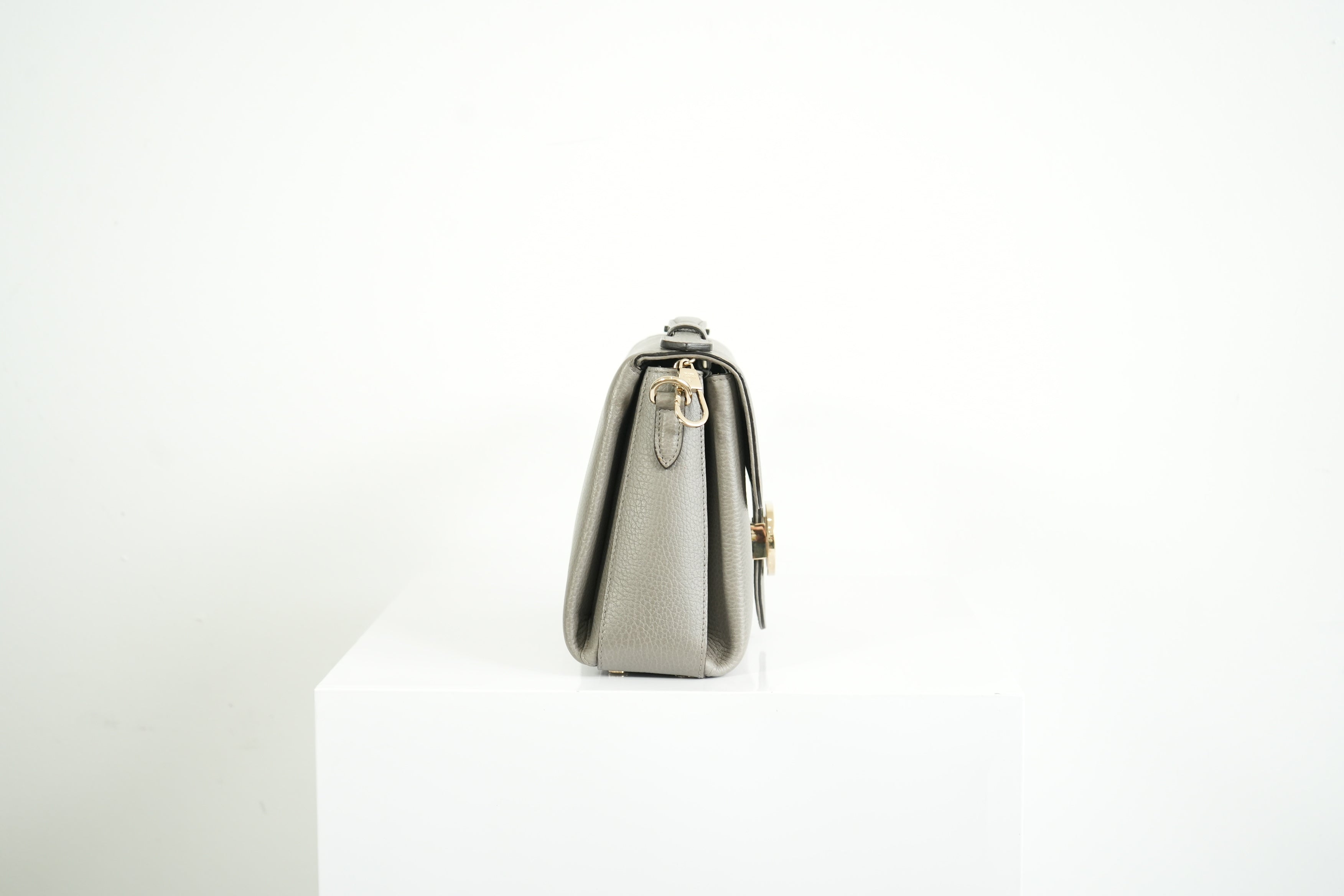 Gucci Interlocking G Grey Pebbled Leather Top Handle Crossbody Bag