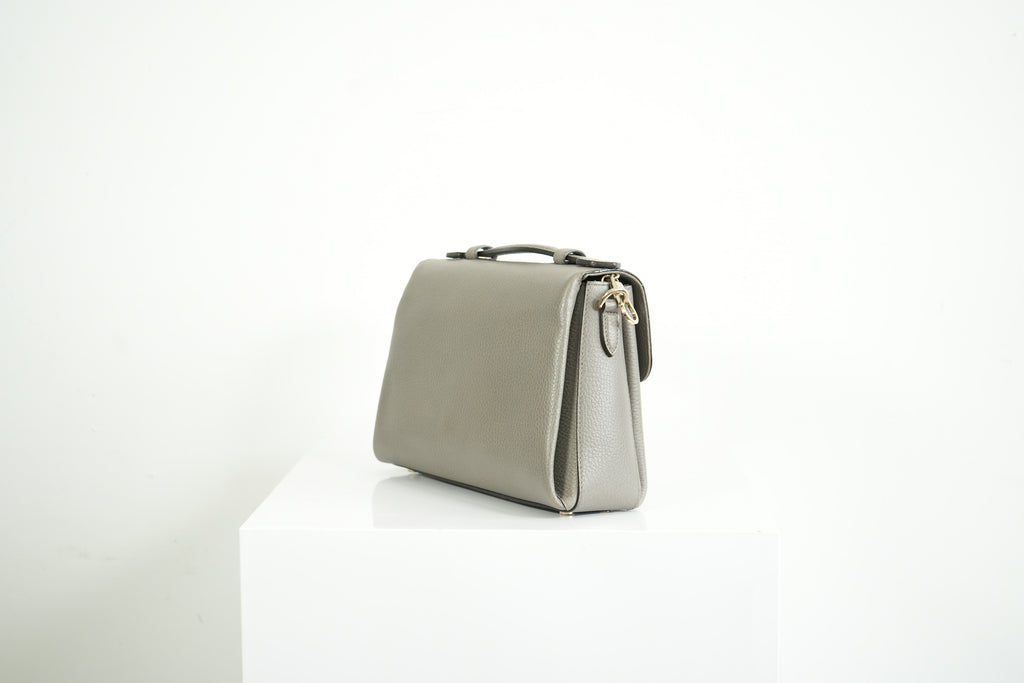 Gucci Interlocking G Grey Pebbled Leather Top Handle Crossbody Bag