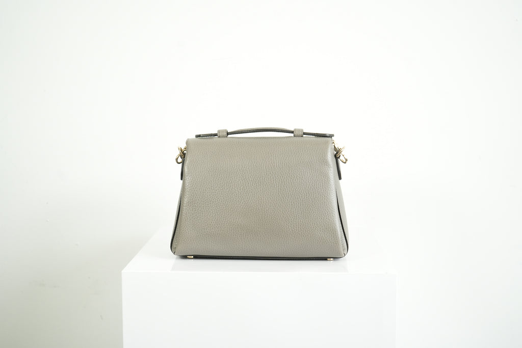 Gucci Interlocking G Grey Pebbled Leather Top Handle Crossbody Bag