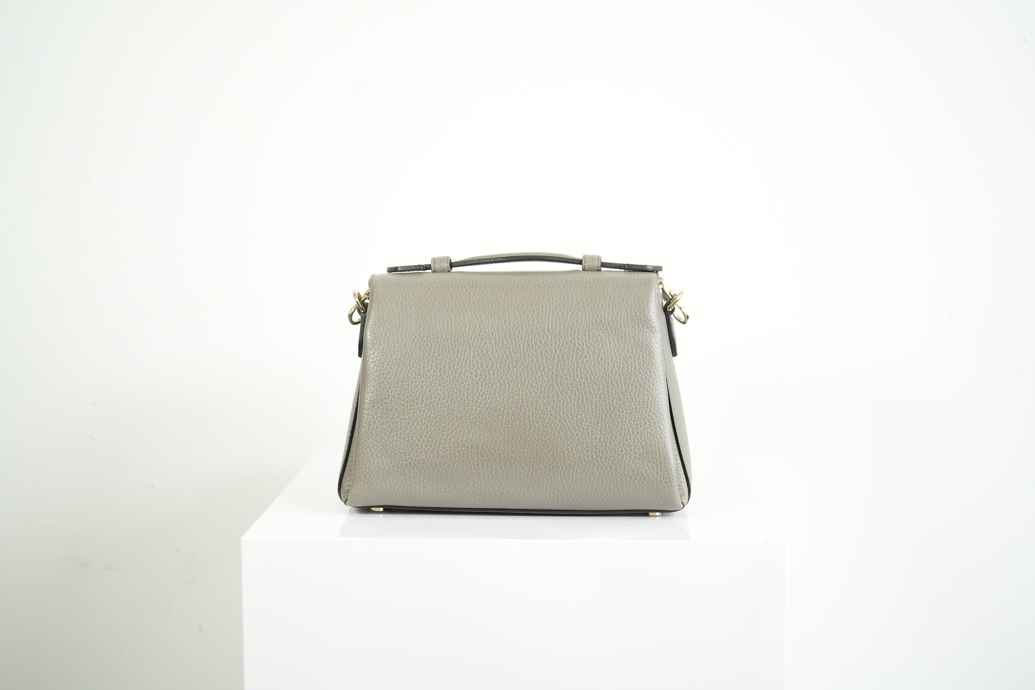 Gucci Interlocking G Grey Pebbled Leather Top Handle Crossbody Bag