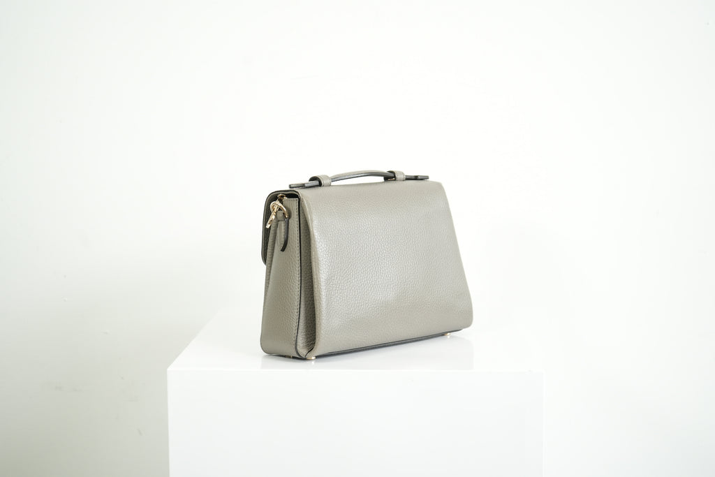 Gucci Interlocking G Grey Pebbled Leather Top Handle Crossbody Bag