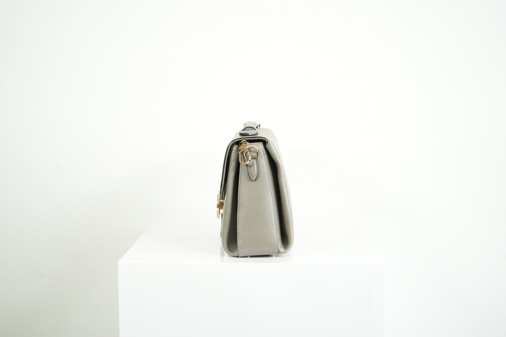 Gucci Interlocking G Grey Pebbled Leather Top Handle Crossbody Bag